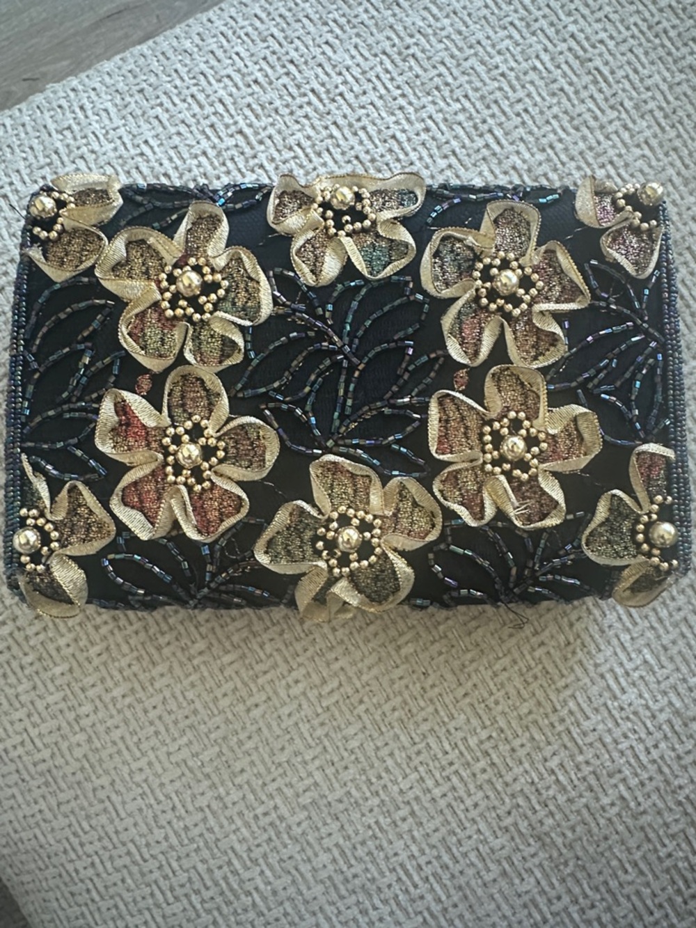 A Classy Chic Boutique Black Clutch with Gold Floral Appliqués - Picture 4 of 4
